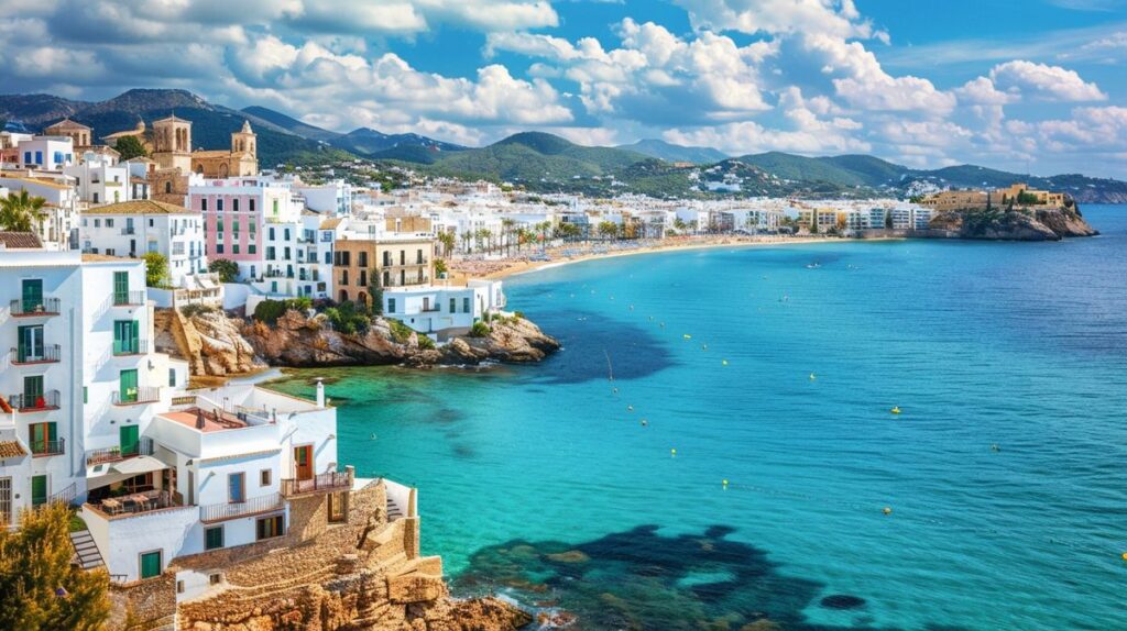 Vista panorámica de las playas y vida nocturna de Ibiza, perfecta para explorar qué ver en Ibiza