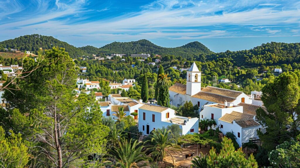 Vista panorámica de Santa Gertrudis en Ibiza, descubre qué ver en Santa Gertrudis Ibiza en un día soleado