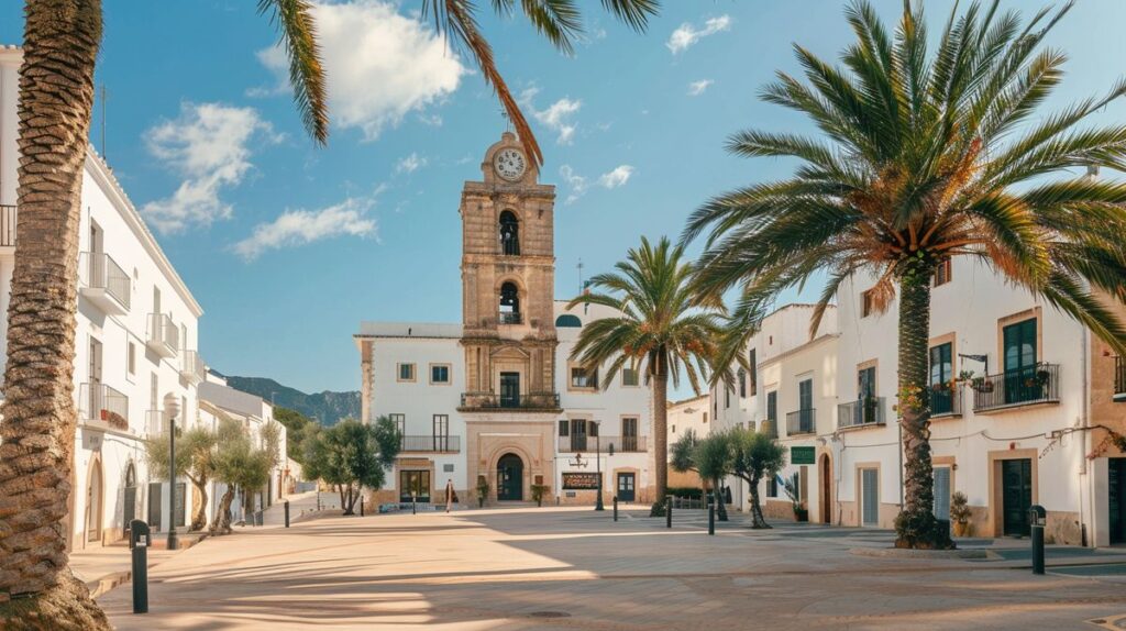 Vista frontal del Ayuntamiento de Ibiza durante el día con cielo despejado