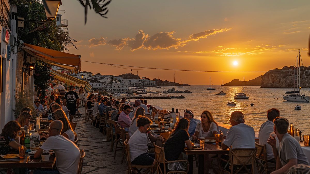 Vista de un popular restaurante en San Antonio, Ibiza, ideal para descubrir dónde comer en San Antonio Ibiza