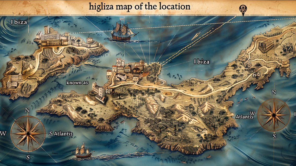 Guía visual de Atlantis Ibiza cómo llegar, mostrando un mapa detallado y puntos de referencia