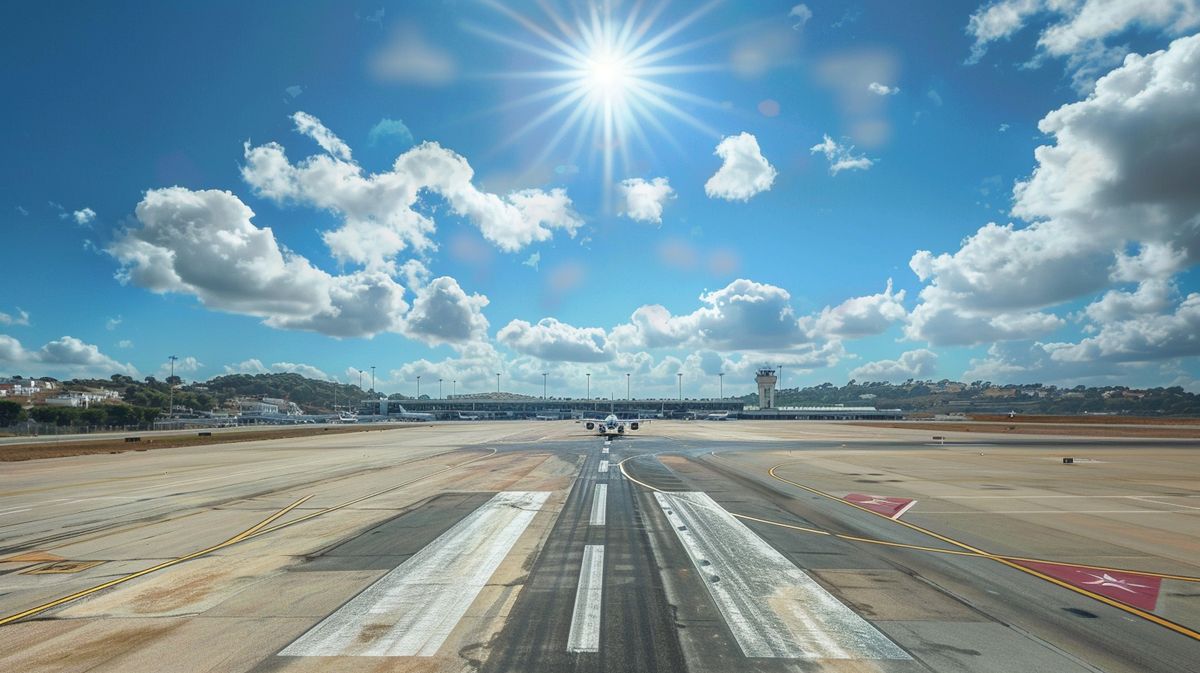 Vista aérea del Aeropuerto Ibiza con aviones en pista y paisaje soleado