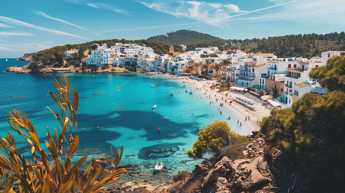 Vista panorámica de Santa Eulalia, Ibiza, mostrando lugares turísticos y playas, ideal para descubrir qué ver en Santa Eulalia Ibiza