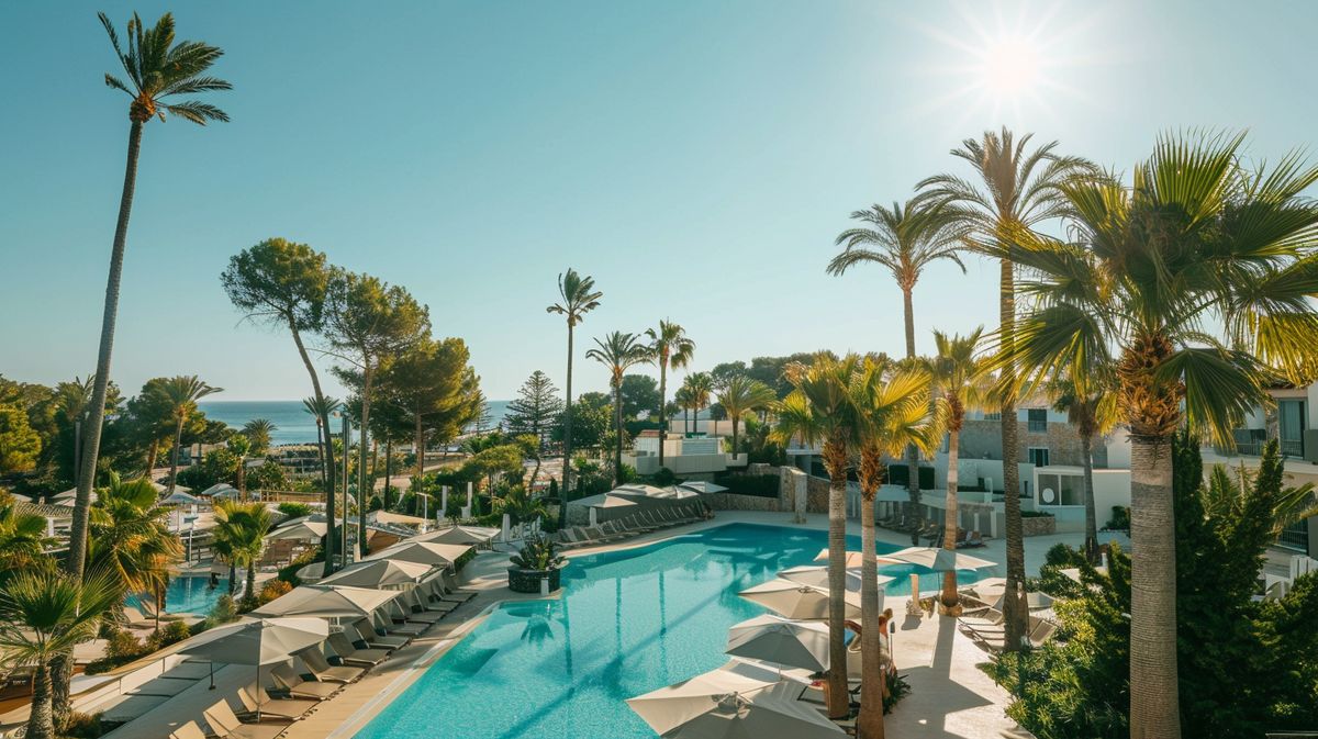 Hoteles en Ibiza todo incluido con vistas al mar y piscina al atardecer