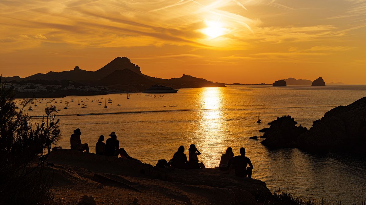 Vista panorámica de un hermoso atardecer en Ibiza, perfecta para quienes buscan dónde ver el atardecer en Ibiza