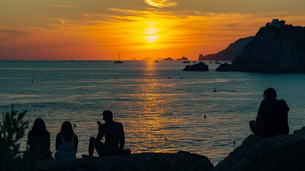 Vista panorámica de un impresionante atardecer en Ibiza, ideal para quienes buscan dónde ver el atardecer en Ibiza