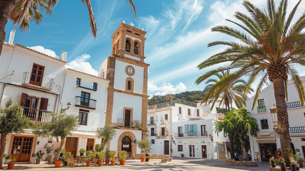 Vista frontal del Ayuntamiento de Ibiza durante el día con cielo despejado