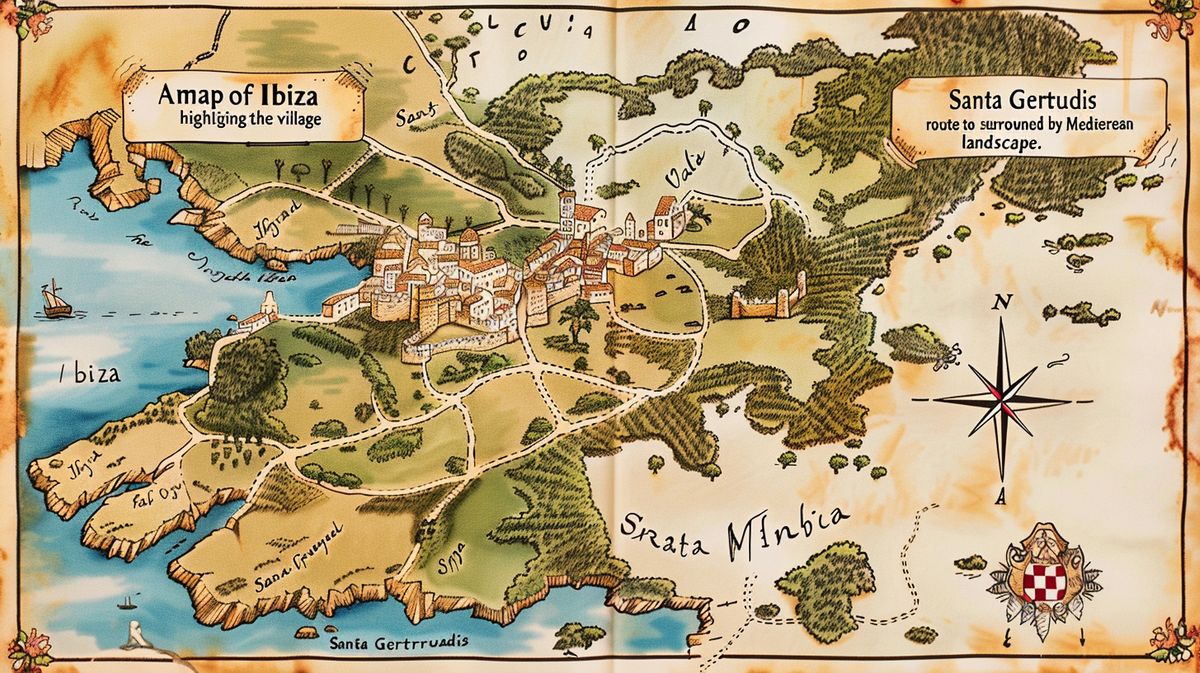 Mapa detallado de Santa Gertrudis Ibiza cómo llegar, mostrando rutas y puntos de interés