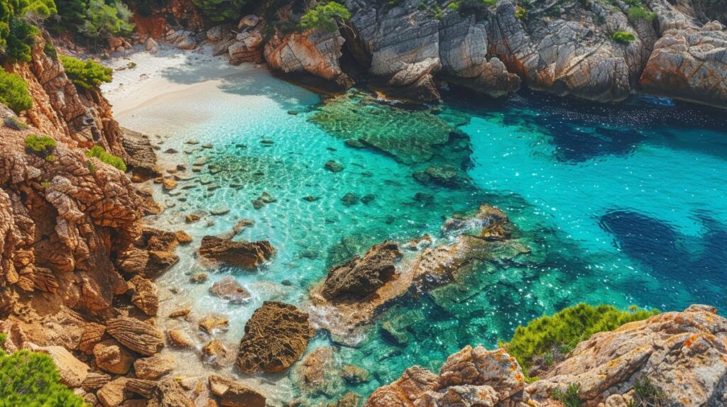 Vista panorámica de Cala Saladeta Ibiza con aguas cristalinas y rocas costeras